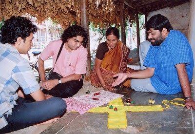 Dr C.R. Dileep Kumar Gowda, Raghu Dharmendra and R.G. Singh in Kalale (Karnataka) during their field research (Courtesy: Kreeda Kaushalya blog)