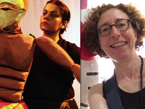 Left: Anurupa Roy is the founder and managing trustee of the Katkatha Puppet Arts Trust, a puppet theatre group based in Delhi since 1998.  Right: Claudia Orenstein is a scholar, dramaturg, director, actor and puppeteer. She received her PhD in directing and criticism from Stanford University and is Professor of Theatre at Hunter College and The Graduate Center, CUNY. 