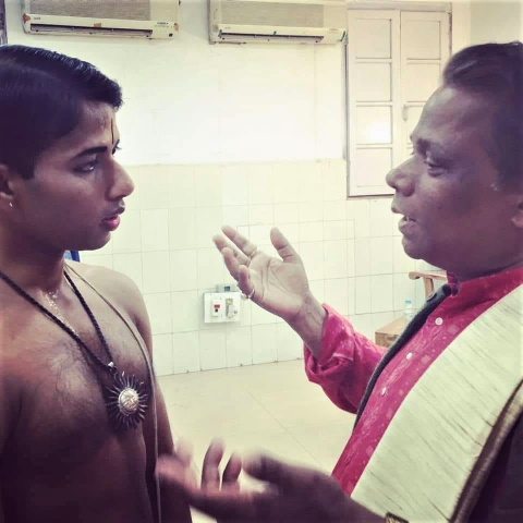 Durga Charan Ranbir and his Rahul Acharya engaged in conversation. Courtesy: Durga Charan Ranbir  