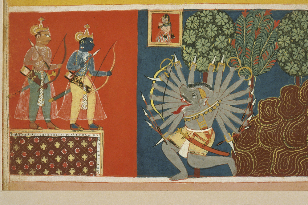 Rama attacks the demon Kabandha
