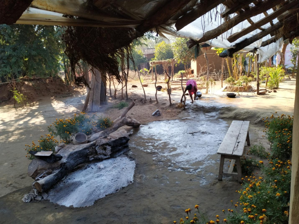 The house is getting prepared for the festival. 