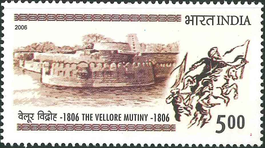 vellore mutiny 1806, vellore mutiny stamp, 