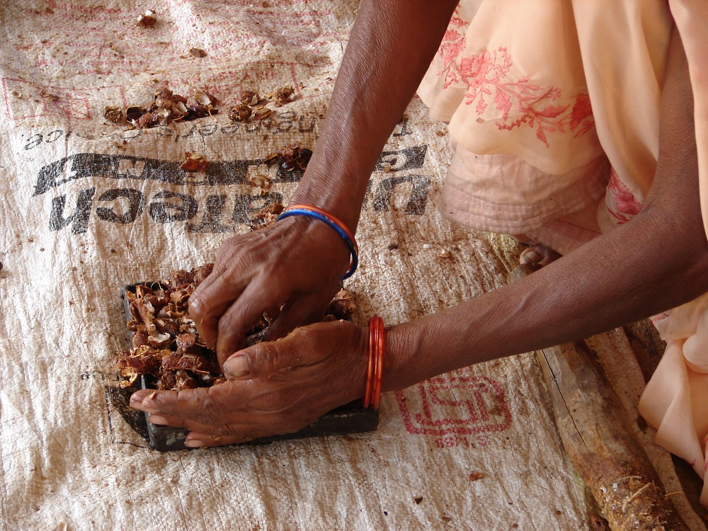 Woman filling the square mould
