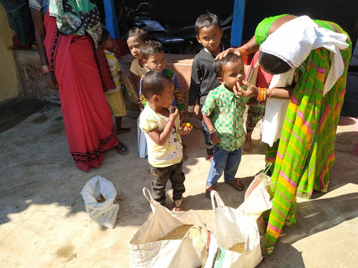 Kids from aanganwadi with their teachers. 