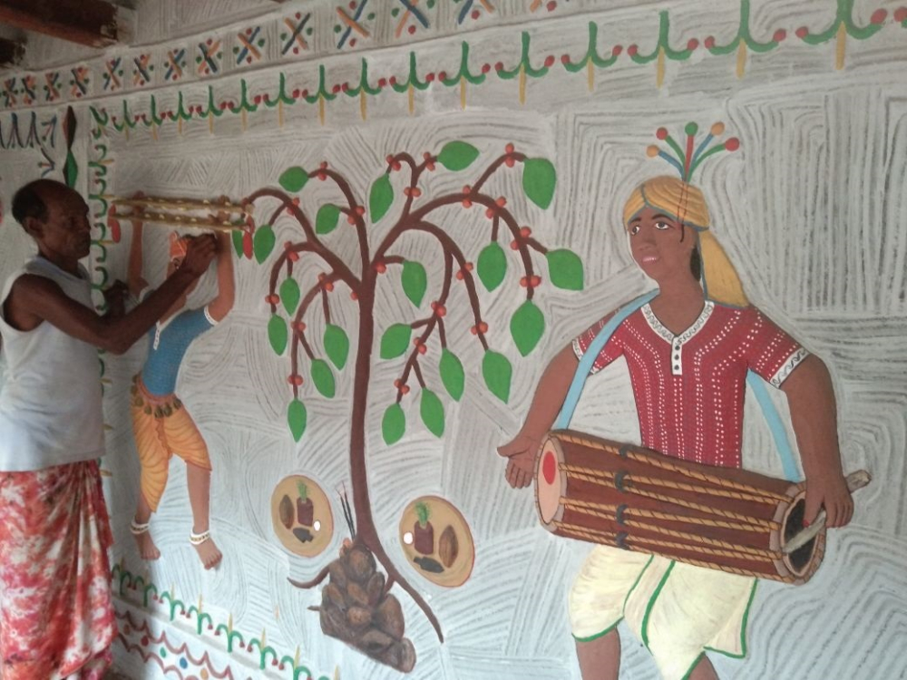 Painted clay relief work