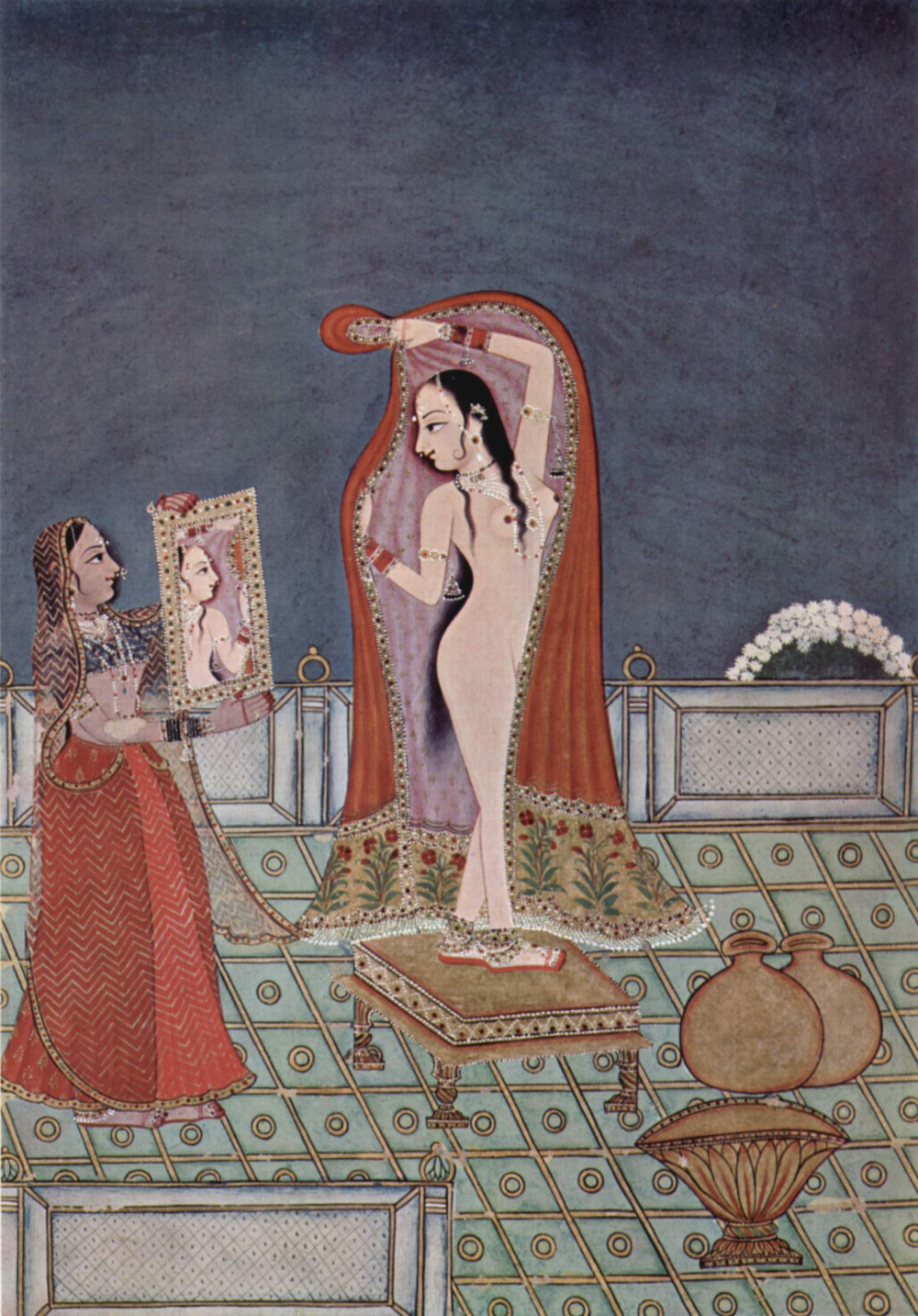 A ragmala series painting showing a woman after her bath, 1775 (Courtesy: Allahabad Museum/Wikimedia Commons)