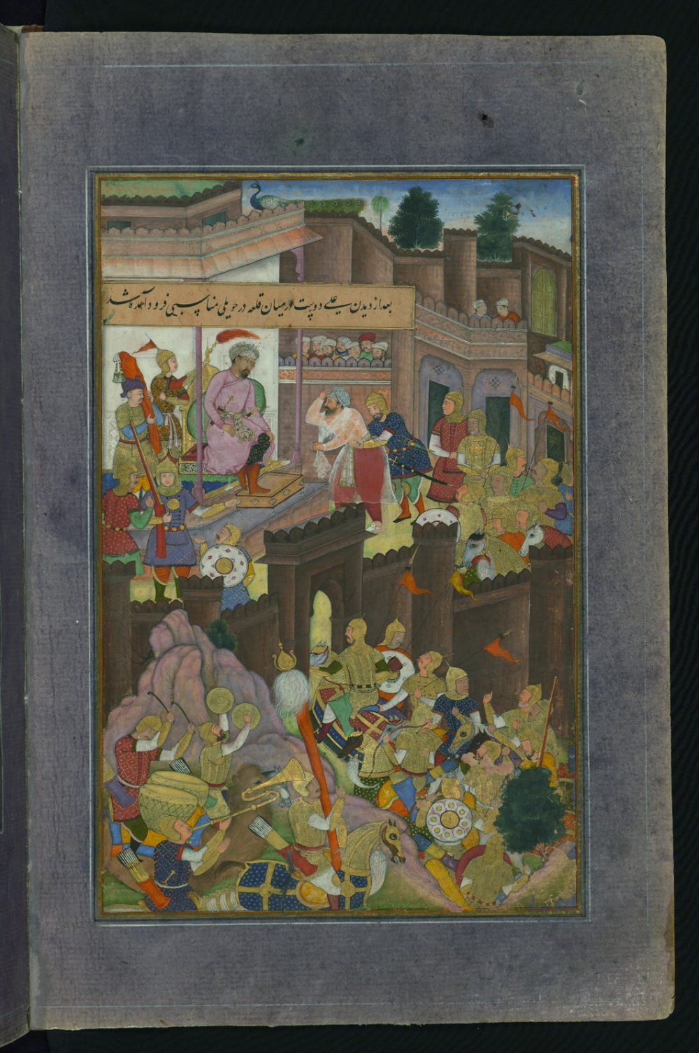 Having opened the gates of the Murghīnān fortress, ʿAlī Dūst Ṭaghāyī is paying homage to Babur, from Illuminated manuscript Baburnama, Courtesy: Walters Art Museum - Flickr