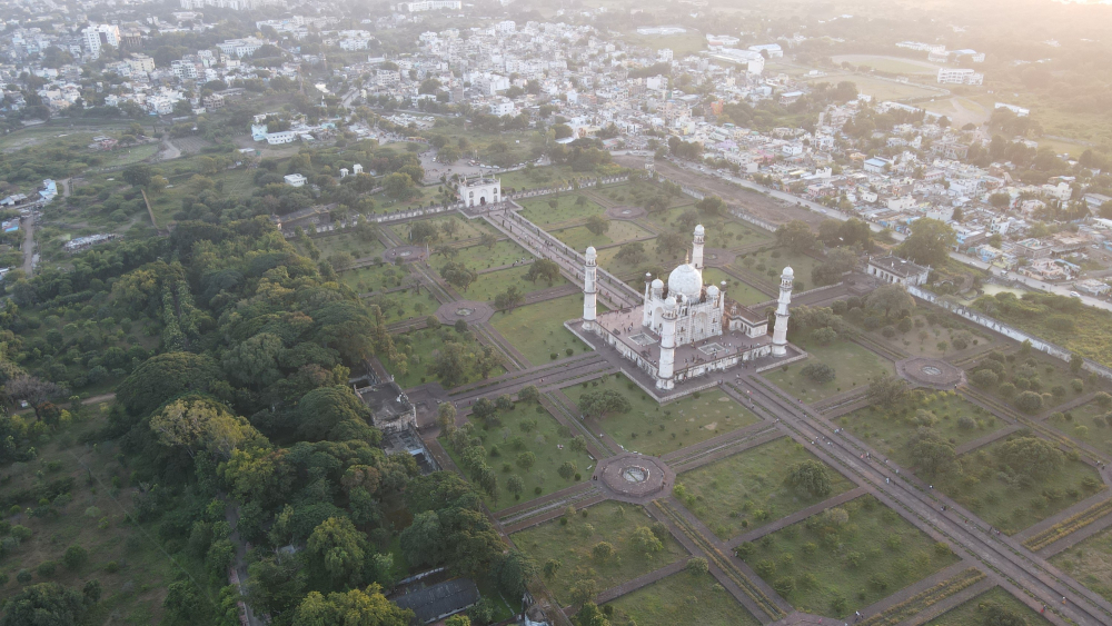 Aerial view of Bibi Ka Maqbara and surrounding area. 
