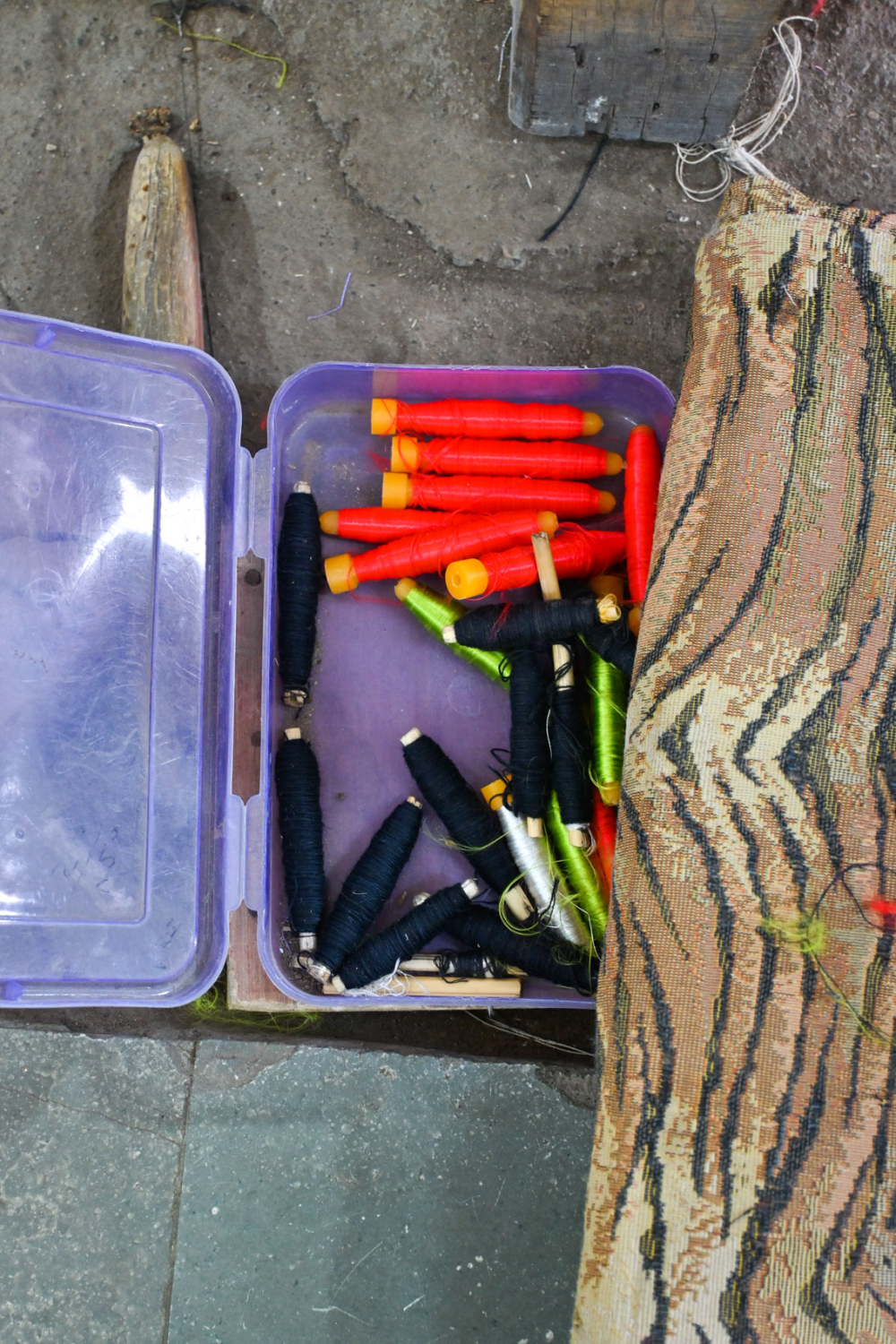 Bobbins of coloured threads. (Picture Credits: Anil Purohit)