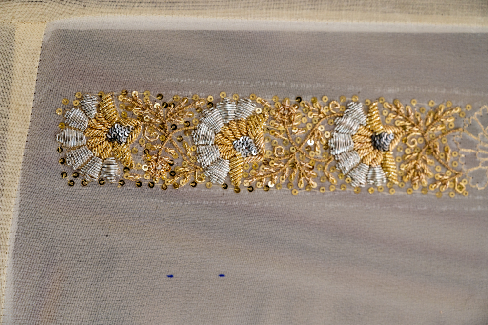 Zardozi incorporates the use of gold and silver threads, dabka, sequins, pearls, and beads to create intricate, raised patterns on fabric. (Picture Credits: Monis Khan)