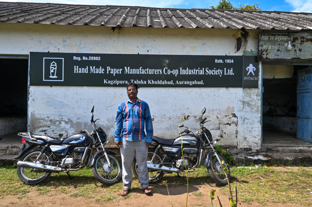 Mohammad Altaf outside the paper mill. (Picture Credits: Anil Purohit)