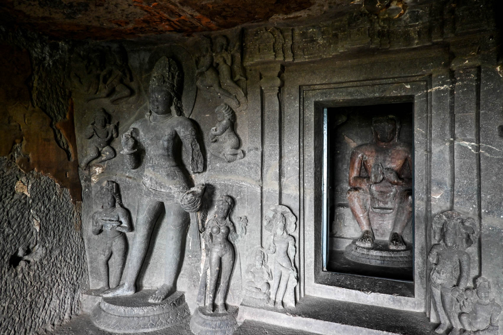 The dwarapalas outside the main shrine in Cave 6. (Picture Credits: Anil Purohit)