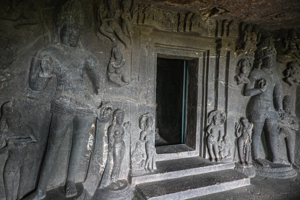 The dwarapalas flanking the main shrine door in Cave 6. (Picture Credits: Anil Purohit)