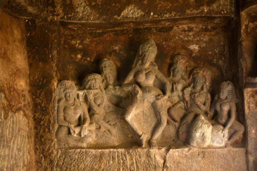 Dancing panel in main shrine of Cave 7. (Picture Credits: Sahapedia)