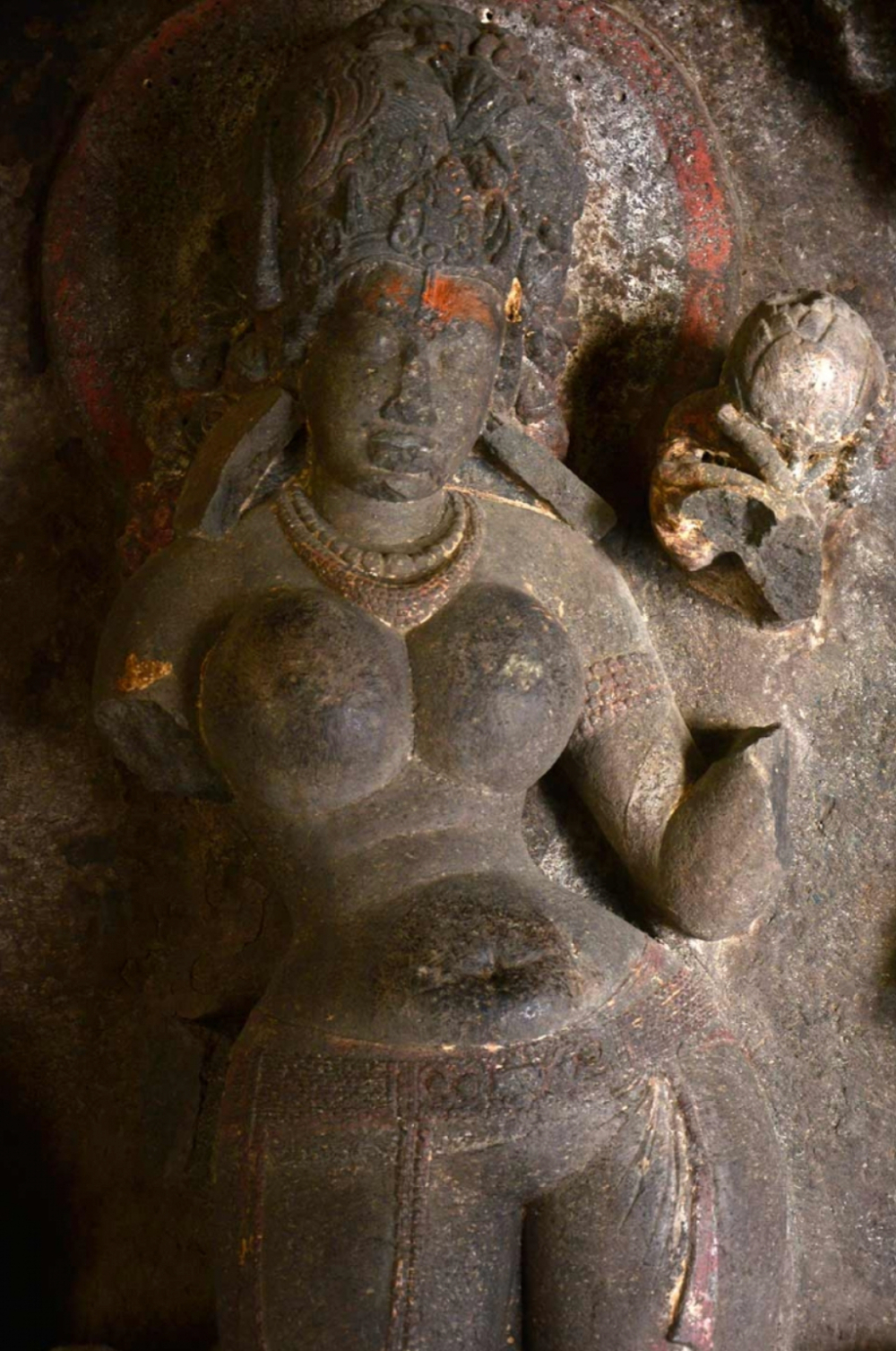 Detail of Tara figure on the left of the shrine in Cave 7. (Picture Credits: Sahapedia)