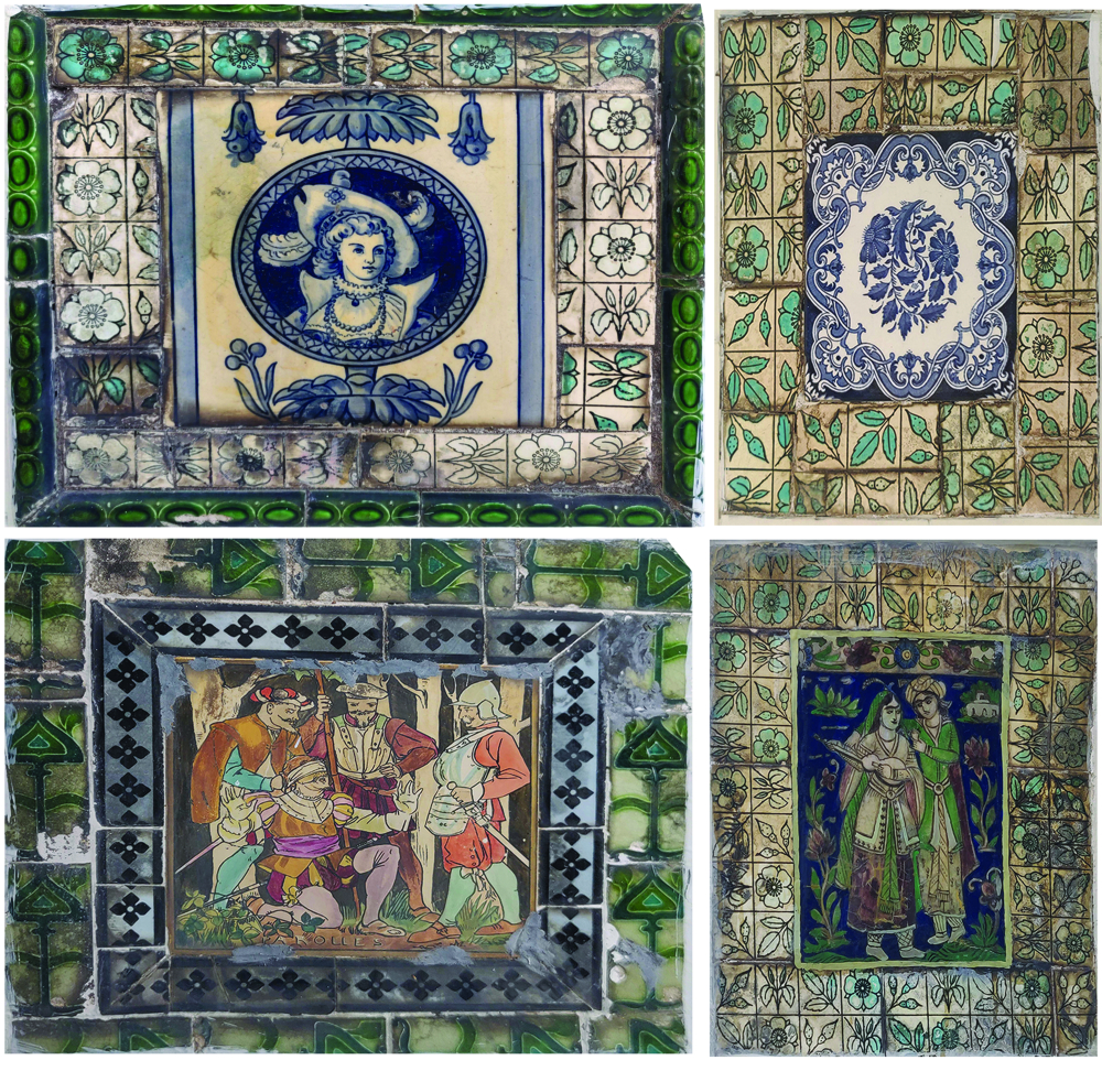 Fig 5: The bases of the statues around the garden are adorned with colourful tiles on three or four sides. The styles of the paintings on the tiles range from illustration types and abstract designs to floral motifs and portraits (Photo courtesy: Kaza Ghosh)