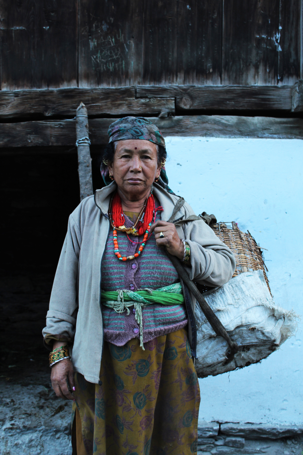 Fig 3: An elderly woman of the Bagori village headed to collect fodder in the morning