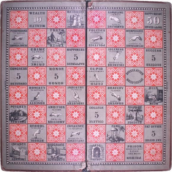  Fig.2. The Chequered Game of Life sold by Milton Bradley became extremely popular in the 1920s. This game is a variation of gyan chaupar. (Courtesy: Wikimedia Commons)  