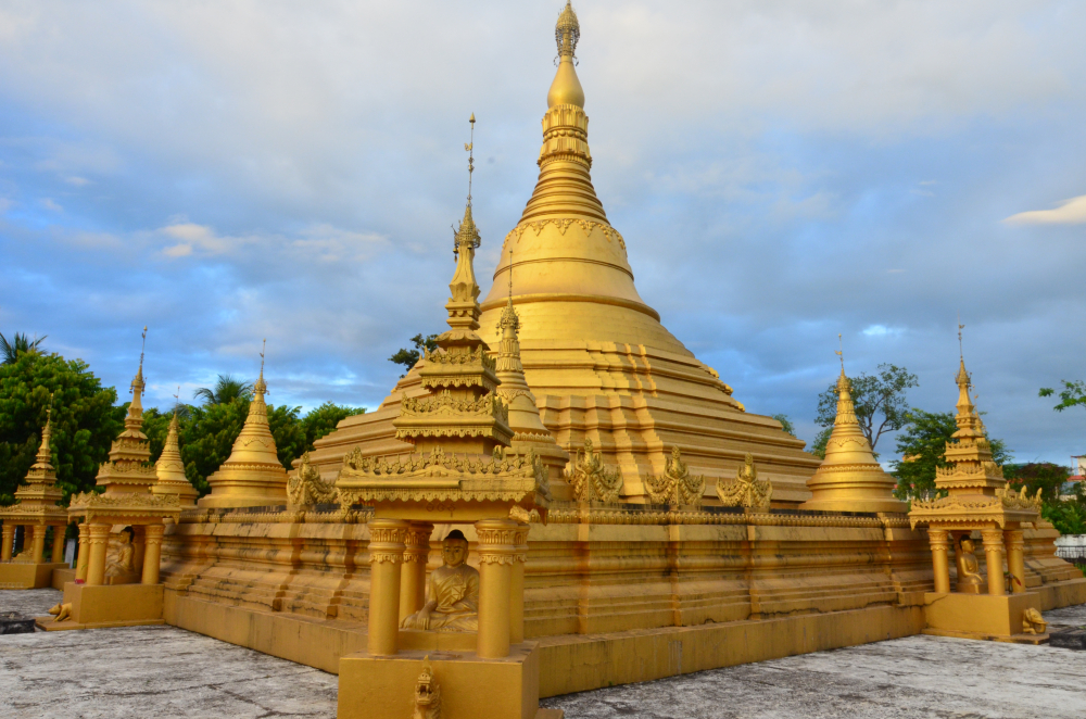 Fig 5: A stupa at Pariyatti Sasana Buddha Vihar, Namsai, Arunachal Pradesh, which resembles Shwedagon Zedi Daw of Myanmar which hold hair relics of Buddha. Stupas (locally known as cheti) of varied designs and shapes are found in the Theravada monasteries’ premises in Arunachal Pradesh (Courtesy: Ajanta Das)