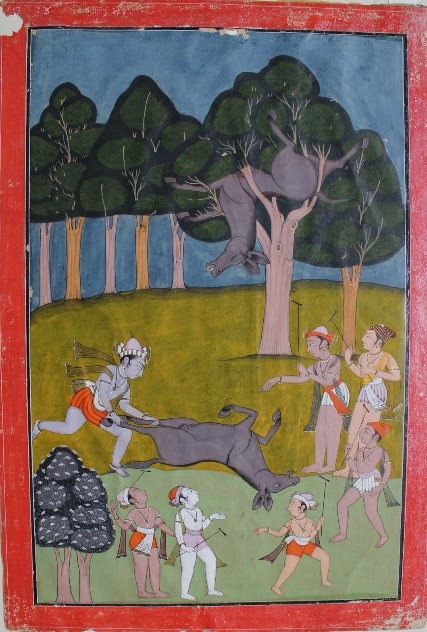 Fig. 6. Krishna slaying Dhenukasur. School of Laharu, 1758. (Courtesy: Bhuri Singh Museum, Chamba)