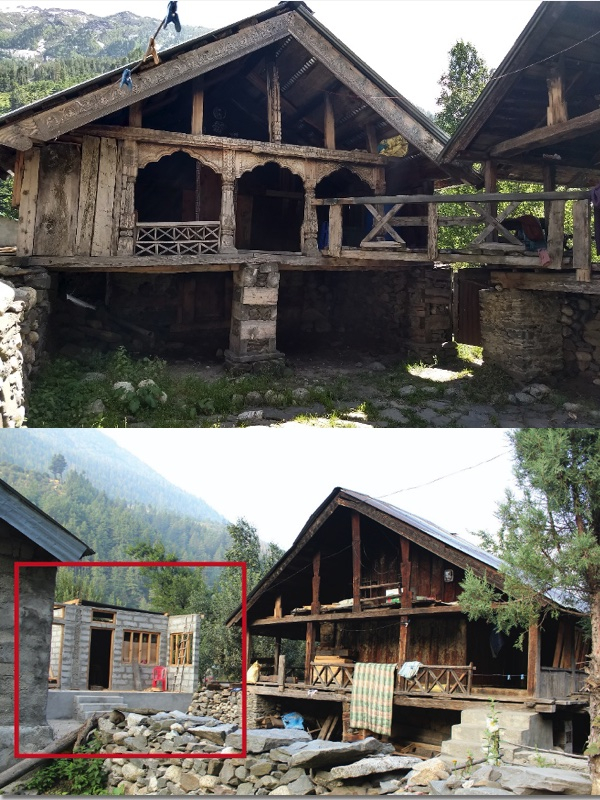 Fig. 15: An old house being reconstructed with new materials and technology, completely ignoring the context, local materials, local skill, and construction knowledge