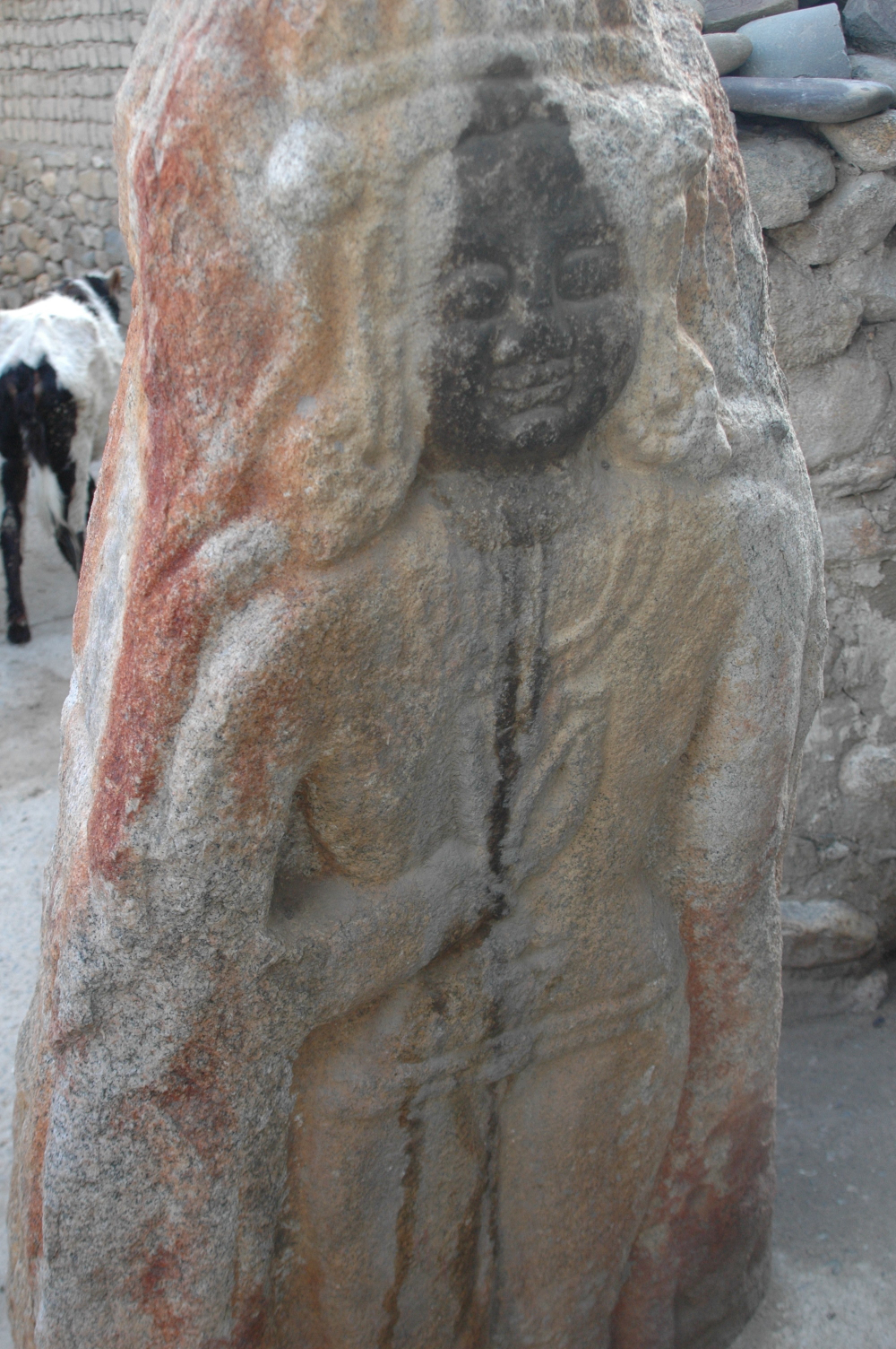 Fig. 7. The standing Maiterya Buddha next to the Leh-pa house of Skara hamlet in Leh (Courtesy: Tashi Morup, 2004)