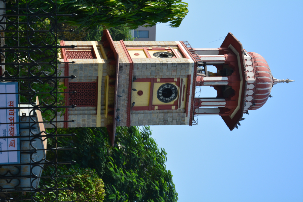 Figure 9: The four-sided clock at Ram Mandir sports cardinal numbers on each face and occupies the first floor in a quadrangular tower