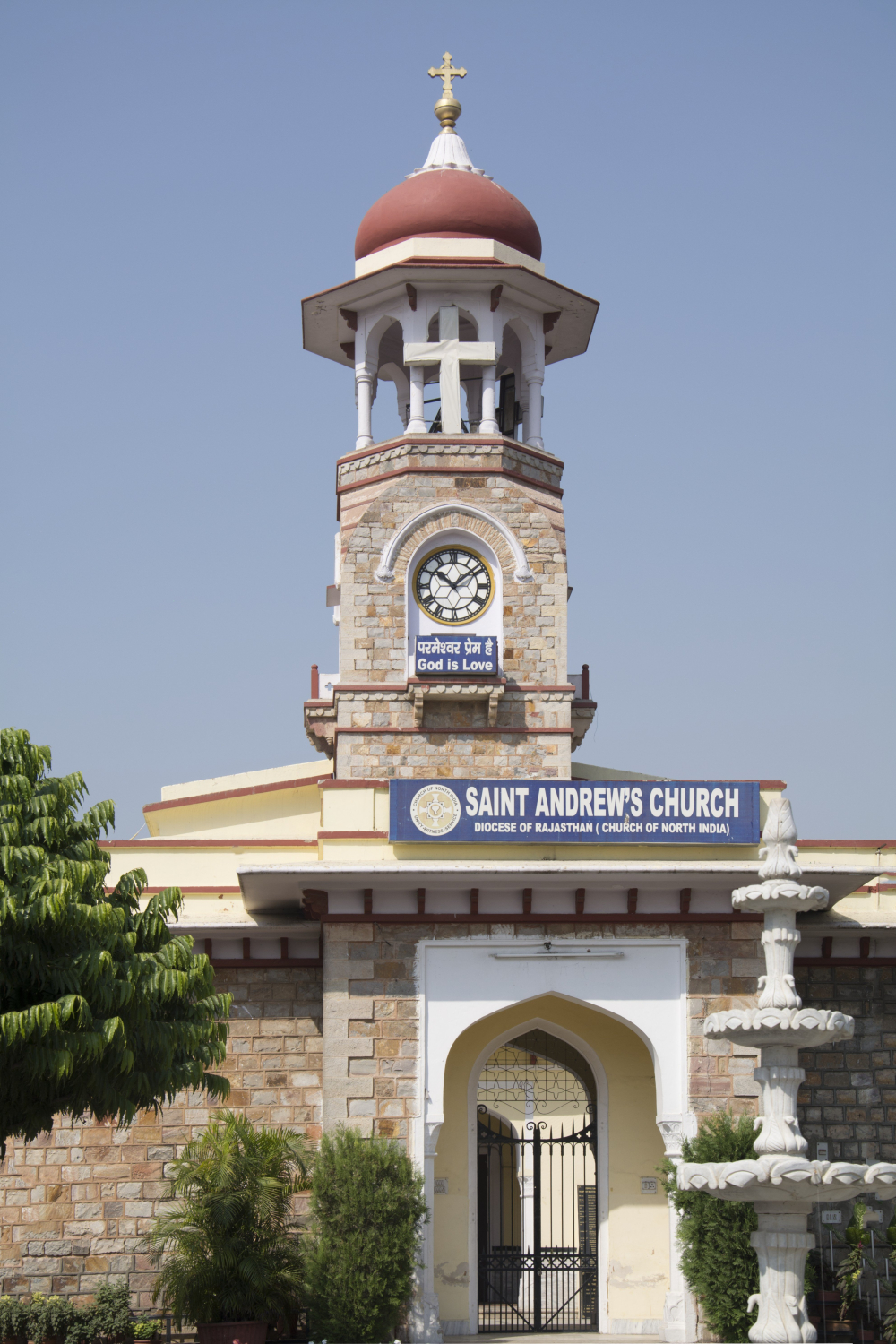 Fig. 7: The clock at Saint Andrew’s Church is housed in a quadrangular tower with the clock face occupying the eastern face of the tower looking towards the walled city