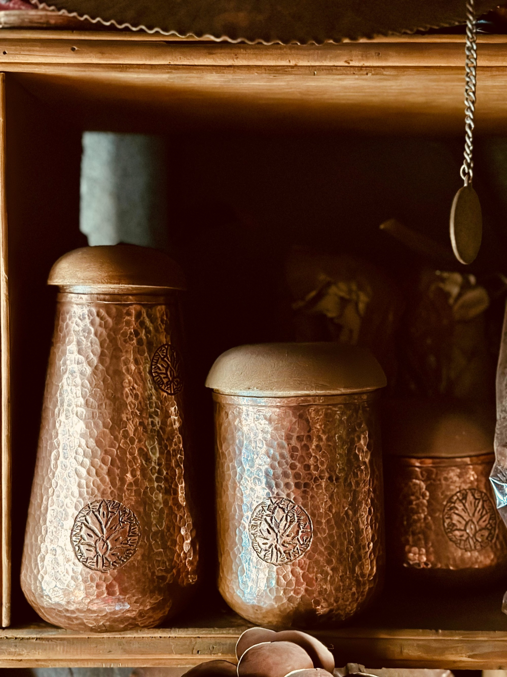 Copper Vases with traditional taan kaam engravings. (Picture Credits: Taha Mughal)