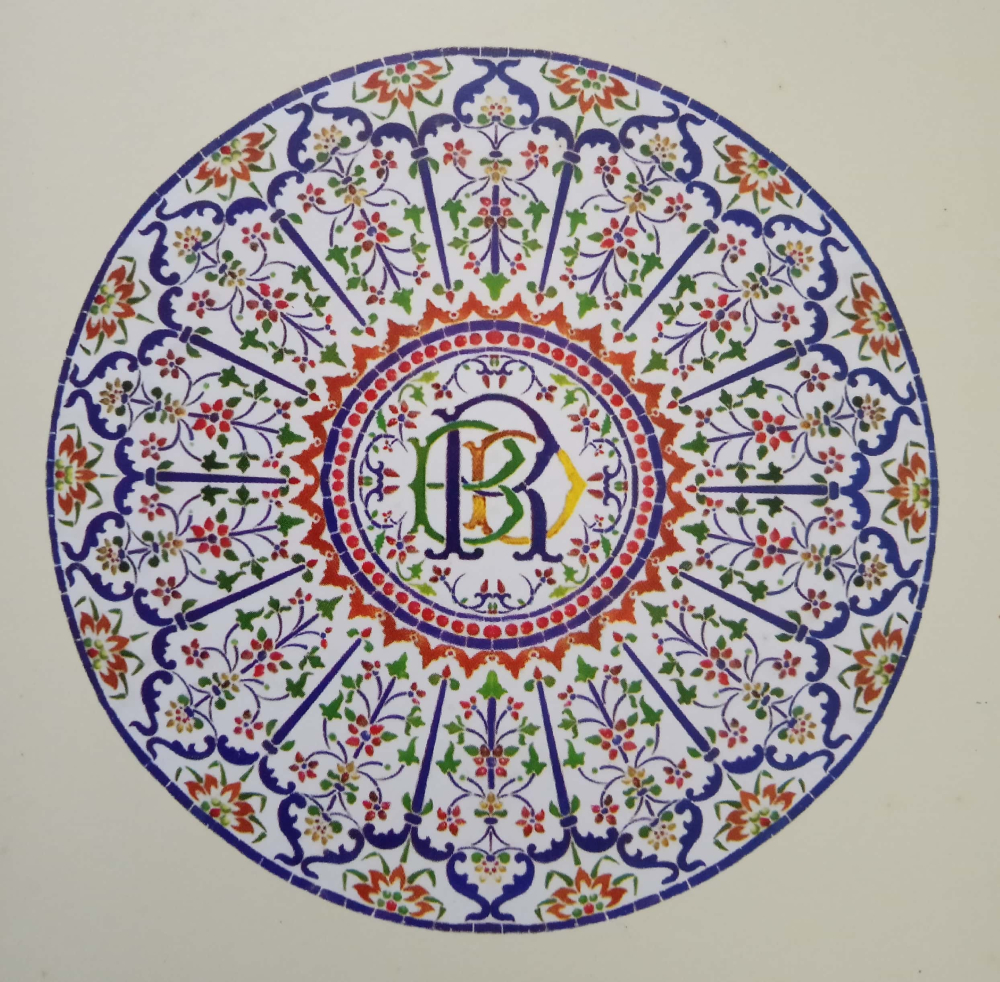 Fig. 3: Personal seal of Rai Bahadur Badridas Mookim. The design and colour scheme of the seal reflect the decoration of the Parsvanath temple (Photo Courtesy: Sajendra Mookim)