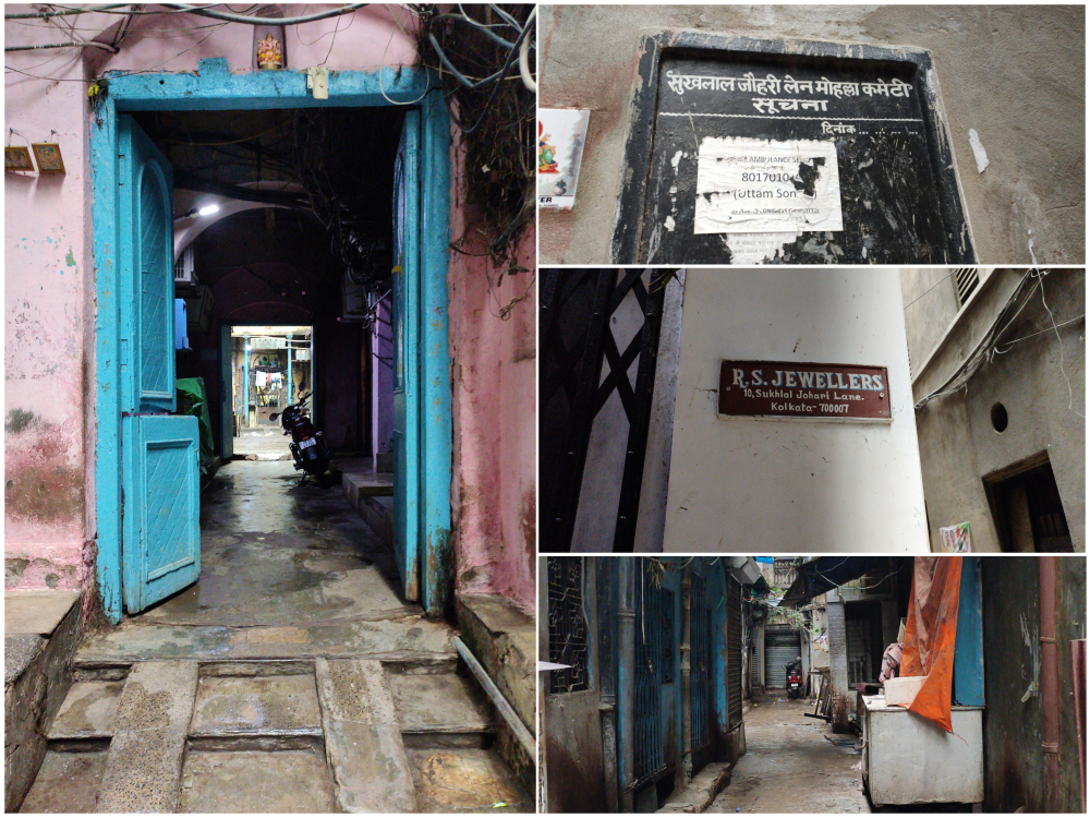Fig. 9: Sukhlal Johari Lane in Burrabazar. A network of narrow lanes, this street has both shops and private houses. It is claimed that the private houses date back from the pre-Independence era. For more than 30 years, the lane has been called Sukhlal Johari, but the residents of the area are not aware of who Sukhlal Johari was  (Photo Courtesy: Tri Paul) 