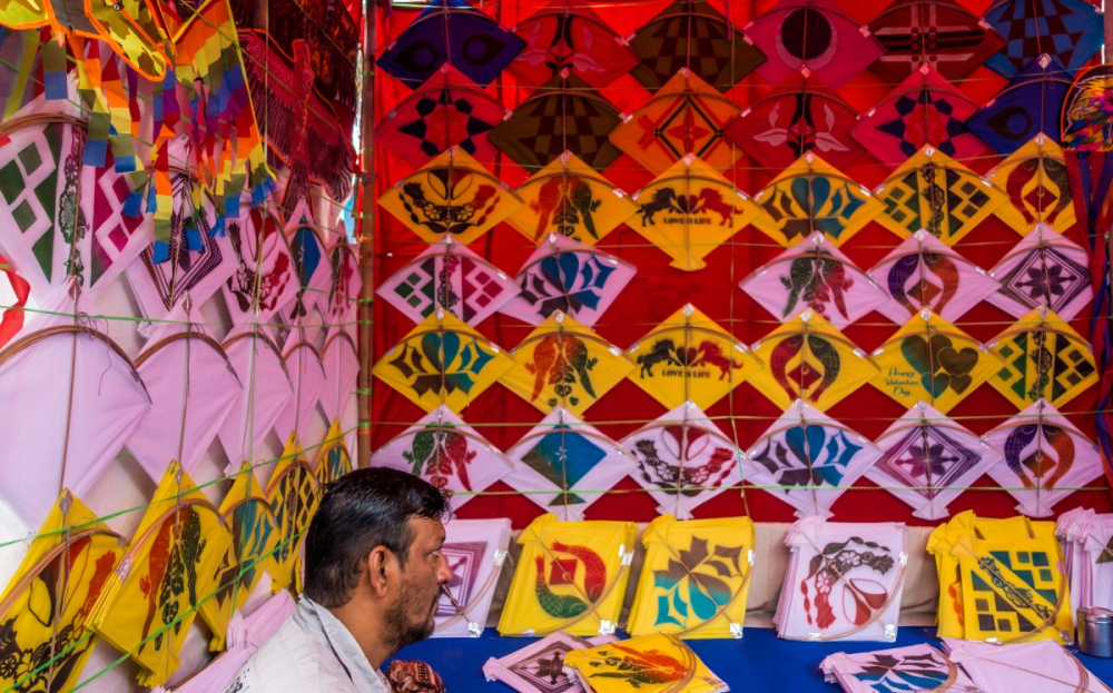 kite flying in india, makar sankranti, uttarayan, Kites for Uttarayan festival, Courtesy: pxhere dot com