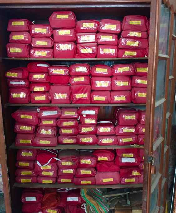 Fig 2: The cupboard of Shri Neminathji Bhandar temple library, Azimganj, where the manuscripts and sacred texts are stored (Courtesy: Mrinalini Sil)