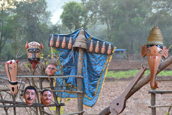 Fig. 3: Some masks and props used by the khele troupe at Dhamapur village (Courtesy: Sonam Ambe).