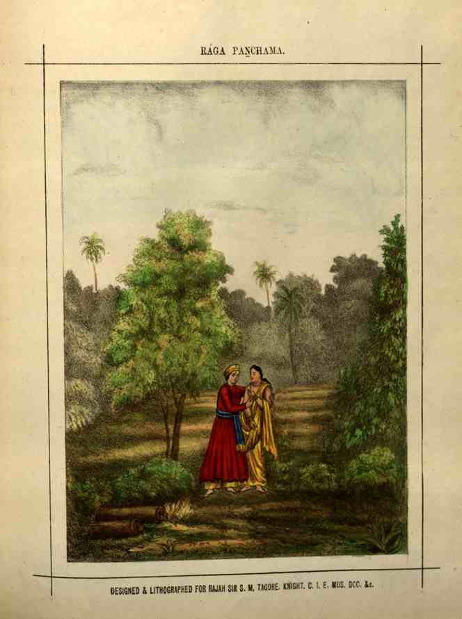 Raga Panchama represents the summer/autumn seasons and is associated with the raginis Vibhasha, Bhupali, Karnati, Barahansika, Malavi and Pathamanjari.