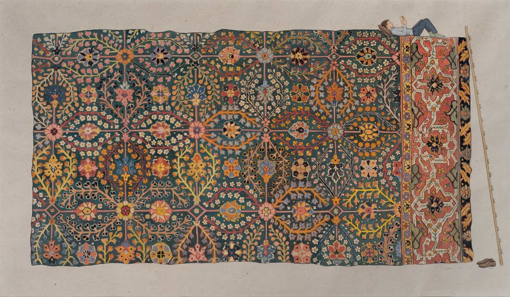 Reading on the Carpet of Paradise - Natural pigment on hemp paper_JethroBuck dot com
