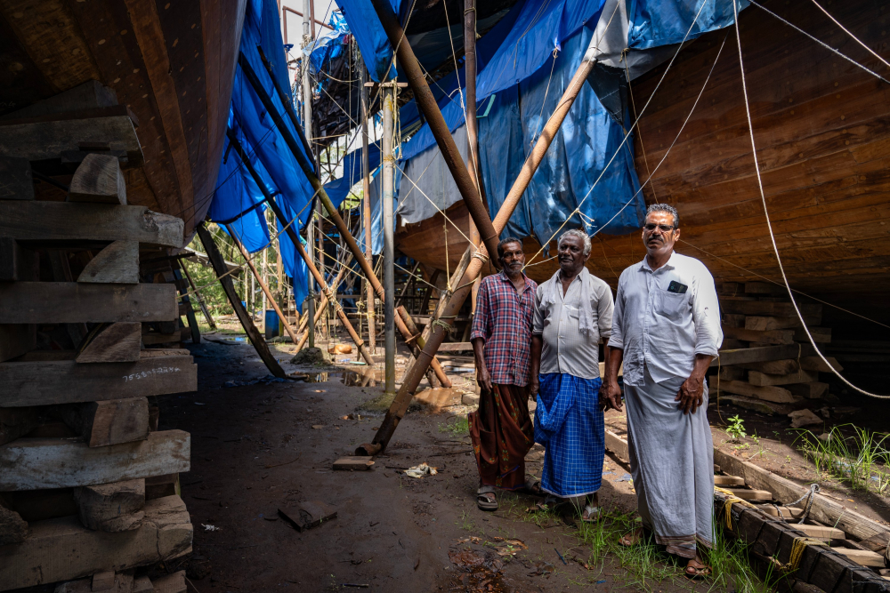 Sathyan Edathodi with his main craftsman at the boatyard