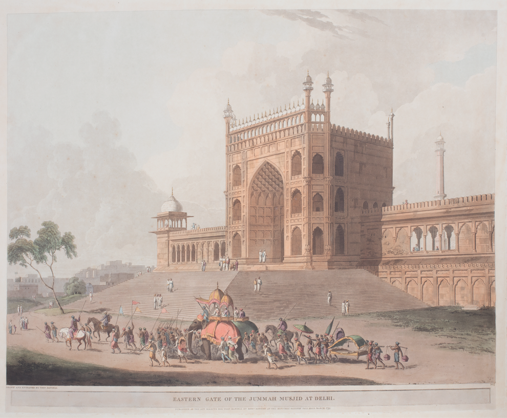 Eastern Gate of the Jummah Musjid at Delhi Drawn and engraved by Thomas Daniell, March 1795