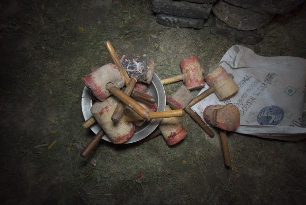 The wooden hammer used for pounding rista meatballs, ensures perfect texture and consistency. (Picture Credits: Syed Muneeb Masoodi)