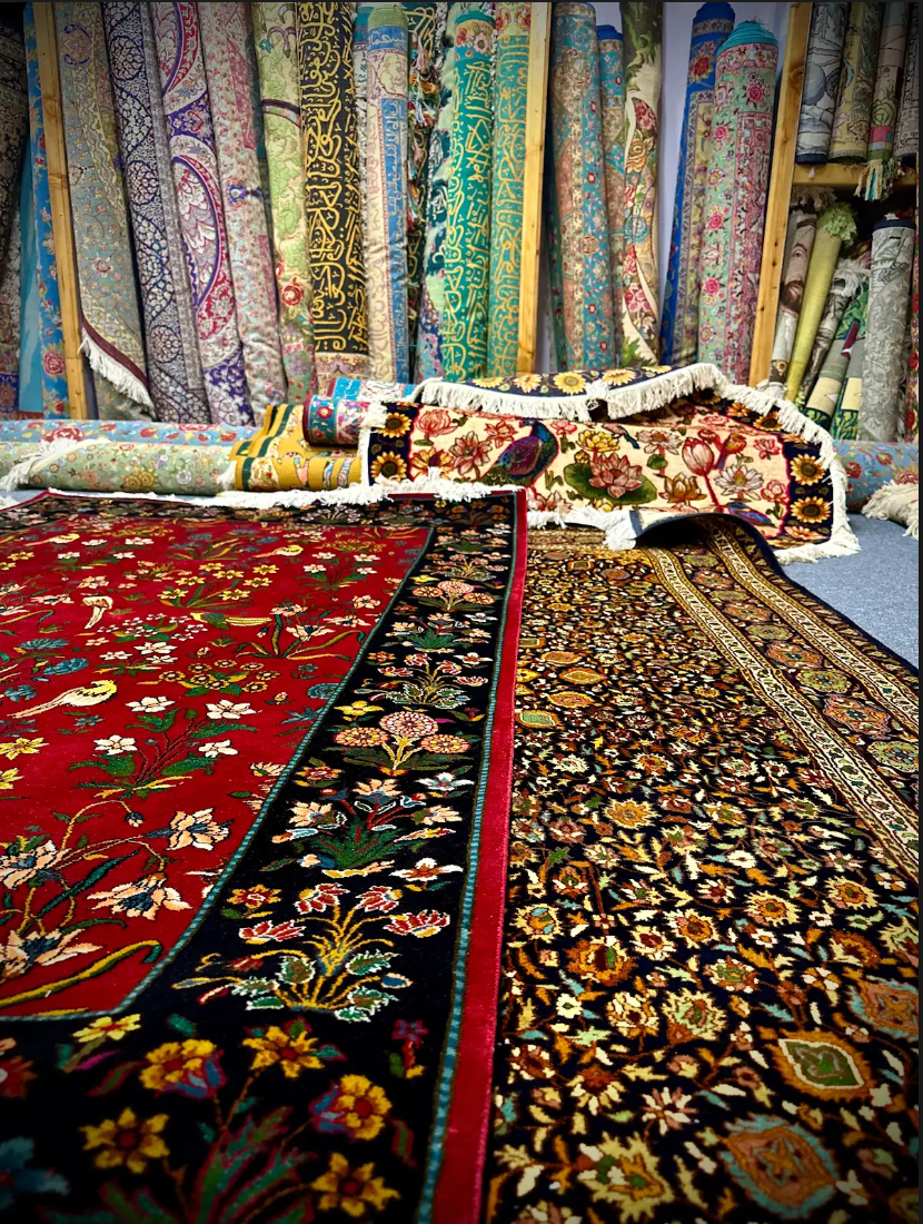 Hand-knotted Kashmiri carpets, known for their rich patterns and fine silk. (Picture Credits: Taha Mughal)