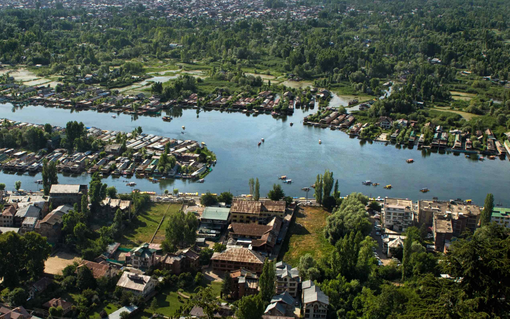 Aerial view of Srinagar’s waterways.