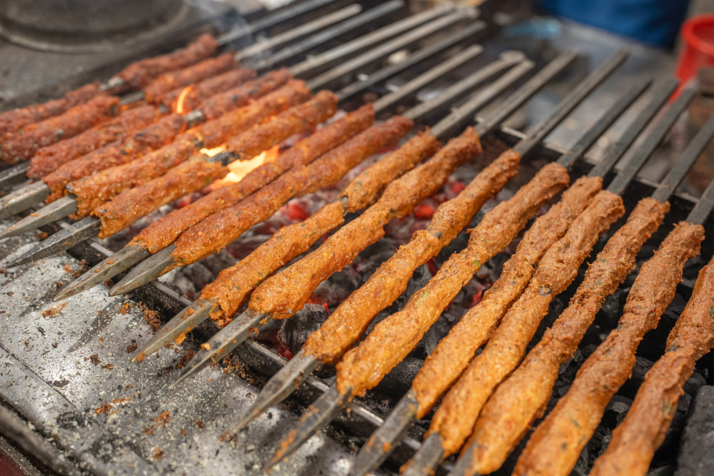 Kebabs being grilled at a stall. (Picture Credits: Rushikesh Hoshing)