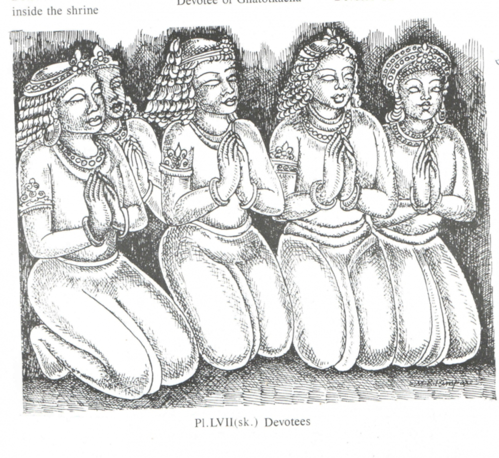 Sketch of devotee figures in the main shrine of Cave 3. 