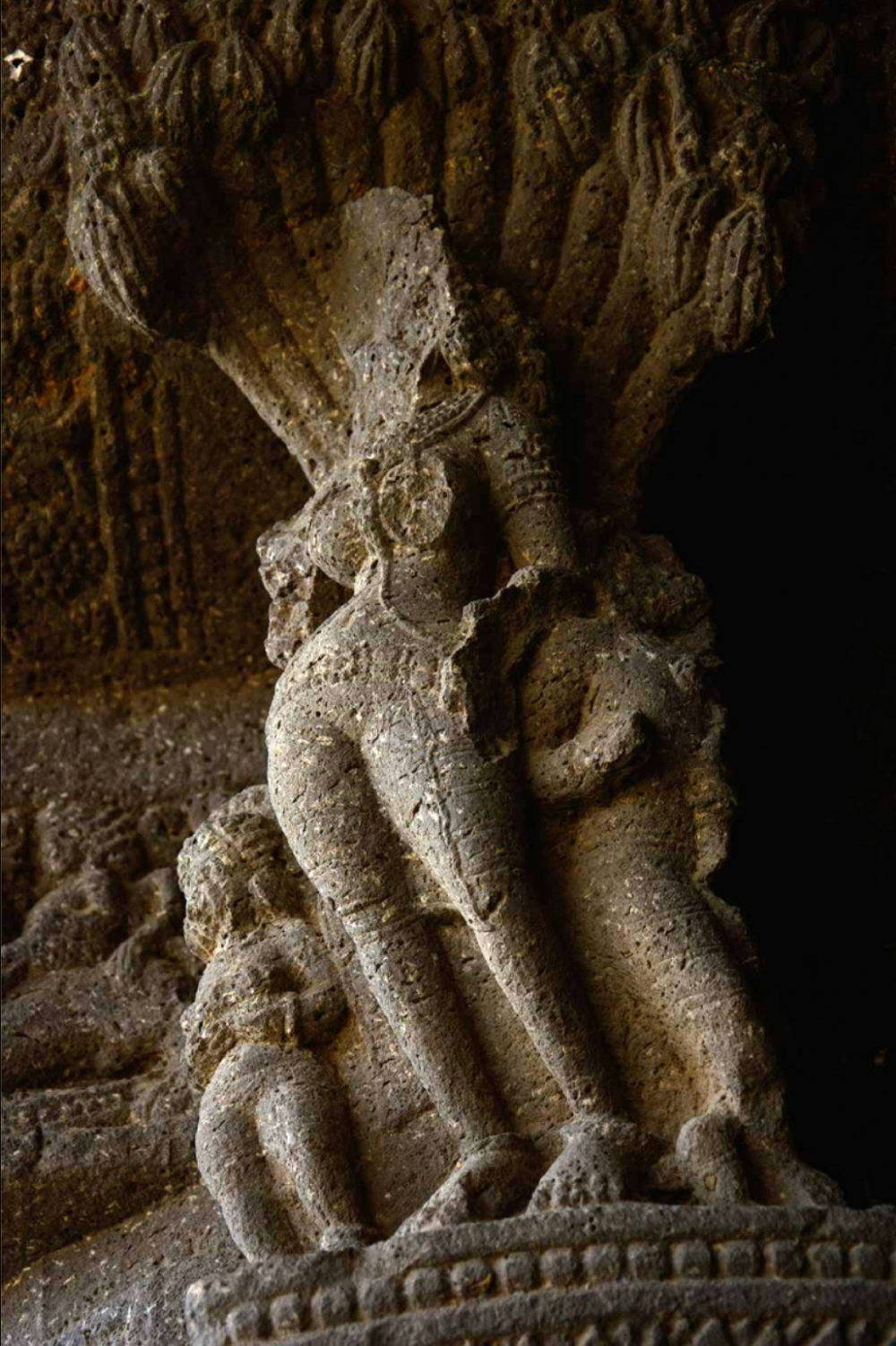 Tree goddesses as pillar brackets in Cave 1 veranda. (Picture Credits: Sahapedia)