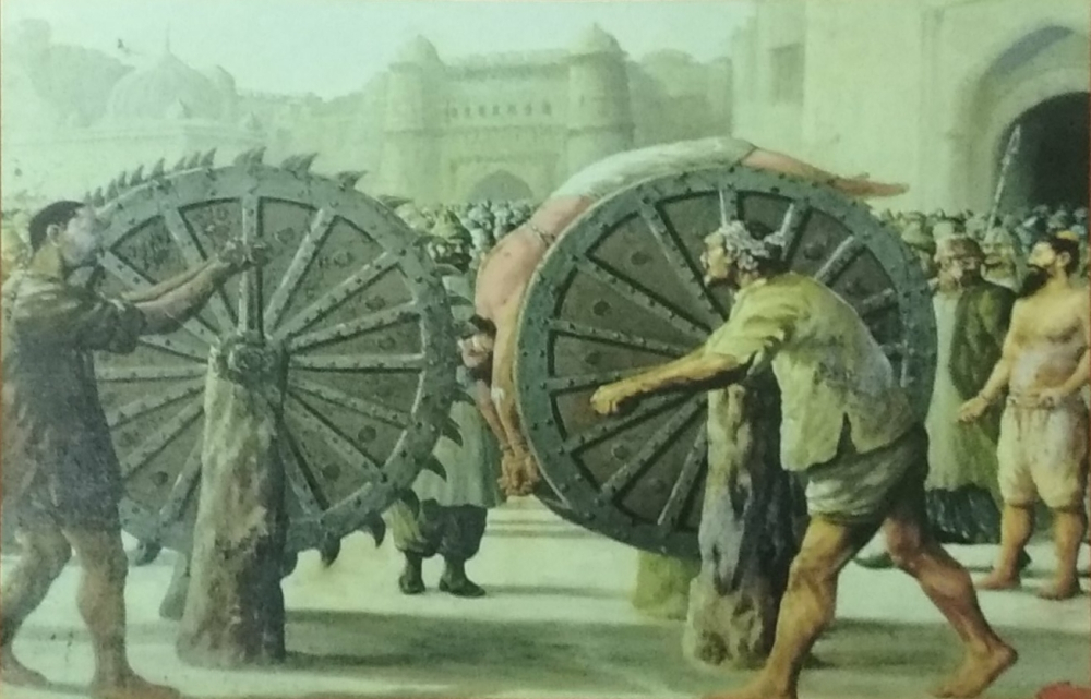 Fig. 14: Kirpal Singh, Martyrdom of Subeg Singh, 1957, oil on canvas, 2.75 x 3.75 feet. Central Sikh Museum at Shri Harmandir Shahib, Amritsar, Punjab, India (Courtesy: Sayan Gupta) 