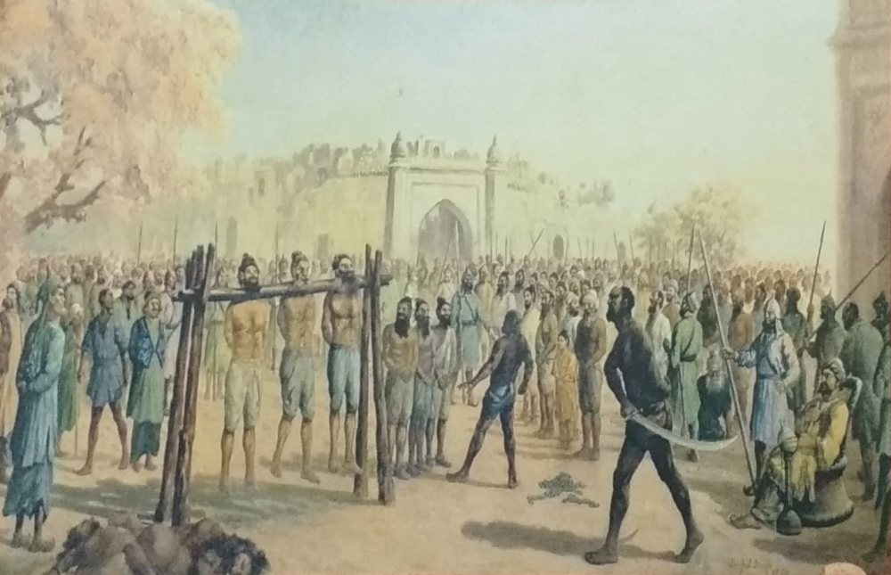 Fig. 17: Kirpal Singh, Vadda Ghallughara or Big Genocide, 1958, oil on canvas, 2 x 1.5 feet. Central Sikh Museum at Shri Harmandir Shahib, Amritsar, Punjab, India (Courtesy: Sayan Gupta)