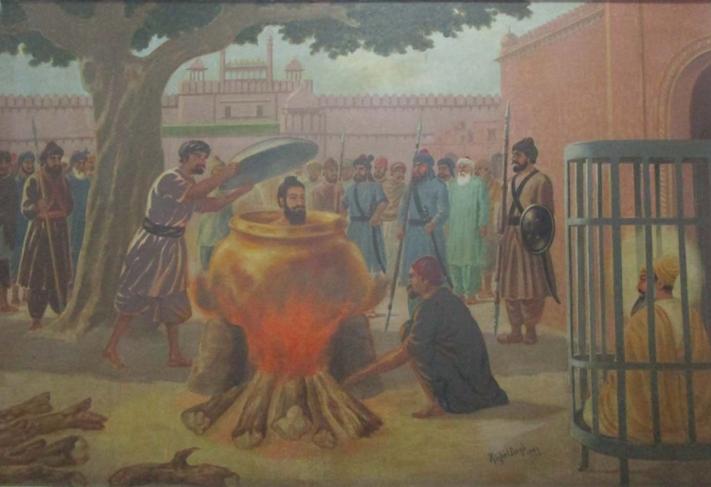 Fig. 5: Kirpal Singh, Martyrdom of Bhai Dayal, 1984, oil on canvas, 2 x 1.5 feet. Bhai Mati Das Museum, Chandni Chowk, Delhi, India (Courtesy: Sayan Gupta)