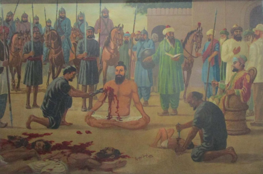 Fig. 9: Kirpal Singh, Martyrdom of Banda Singh Bahadur, 1984, oil on canvas, 2 x 1.5 feet. Bhai Mati Das Museum, Chandni Chowk, Delhi, India (Courtesy: Sayan Gupta)