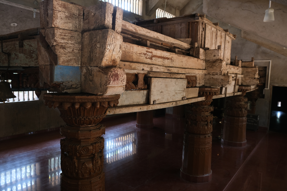 Fig. 3: Temple of Shri Betal, Priol. View of the old wooden structure protected, now, by an outer shell made of concrete 
