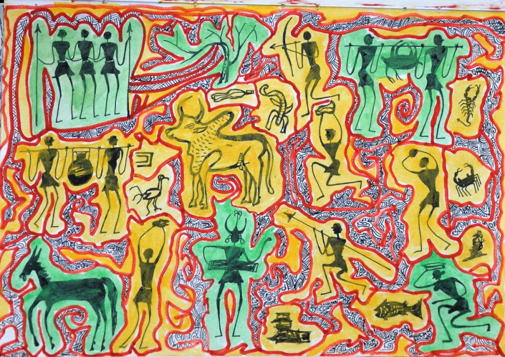 A coloured sketch by Meheru Muria 